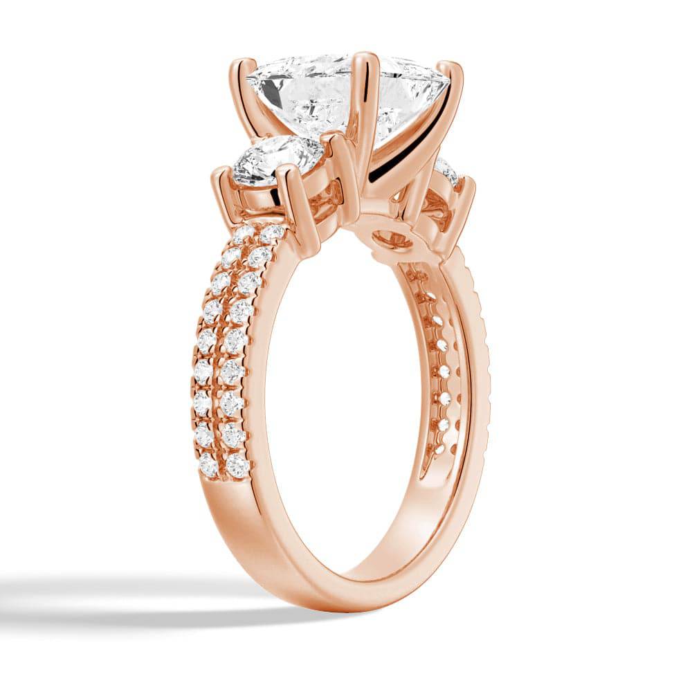 Double Row Pave Three Stone Princess Cut Moissanite Engagement Ring for Women - Elegant Wedding Proposal Jewelry Gift for Brides, Anniversaries & Special Occasions