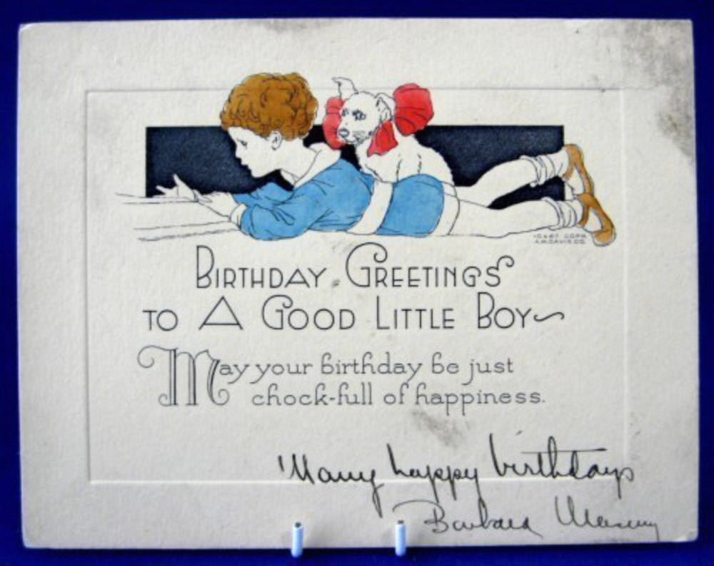 Vintage 1920s Birthday Card for Little Boy with Dog - 'To A Good Boy' Poem Greeting Card | Perfect for Nostalgic Gifts, Collectors & Retro-Themed Parties