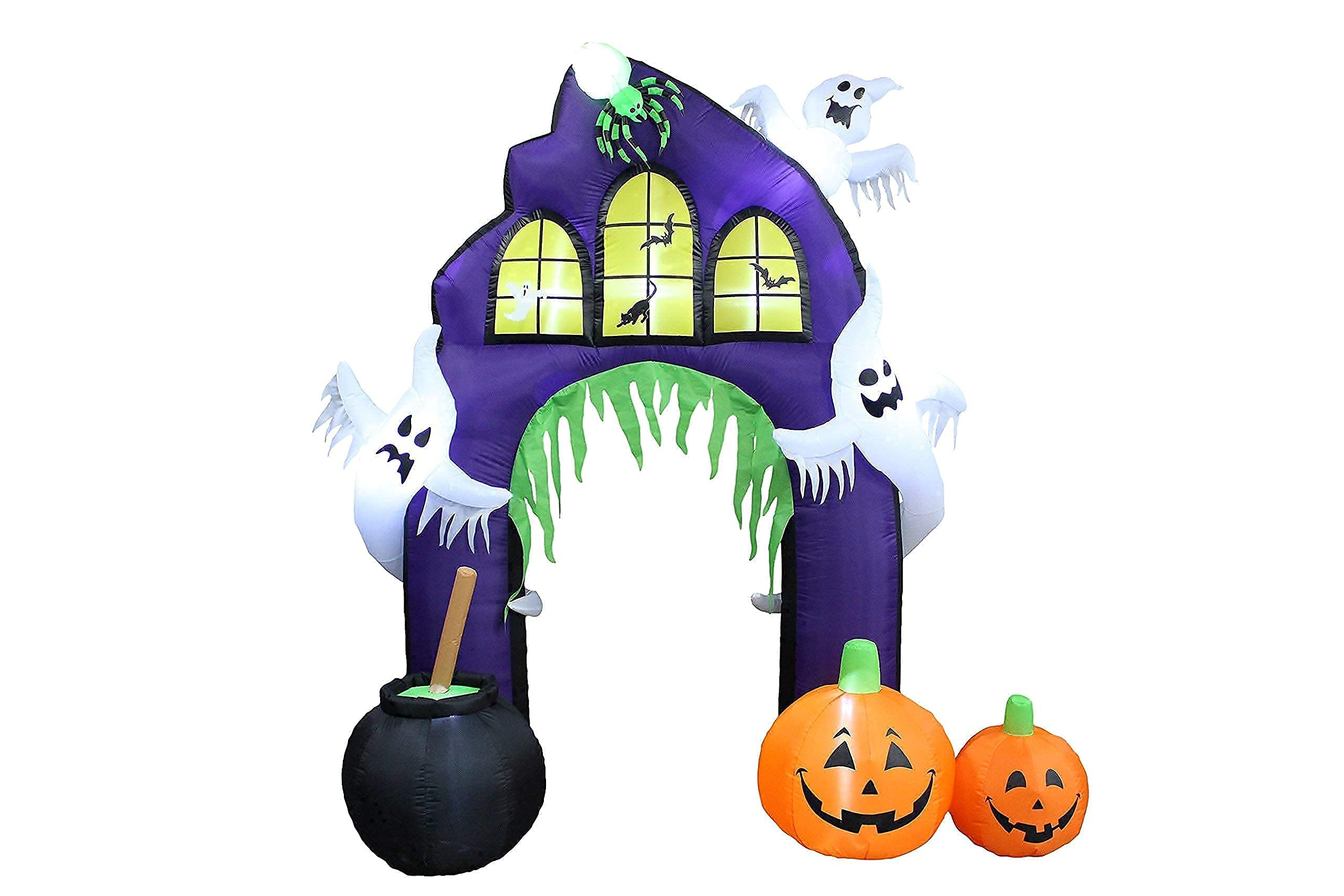 Halloween Party Decorations Bundle - 8.5ft Inflatable Haunted House Castle with Skeleton & Ghost + 9ft Inflatable Castle Archway with Pumpkins, Spider & Cauldron - Perfect for Outdoor Yard Decor, Spooky Party Setup & Trick-or-Treat Displays