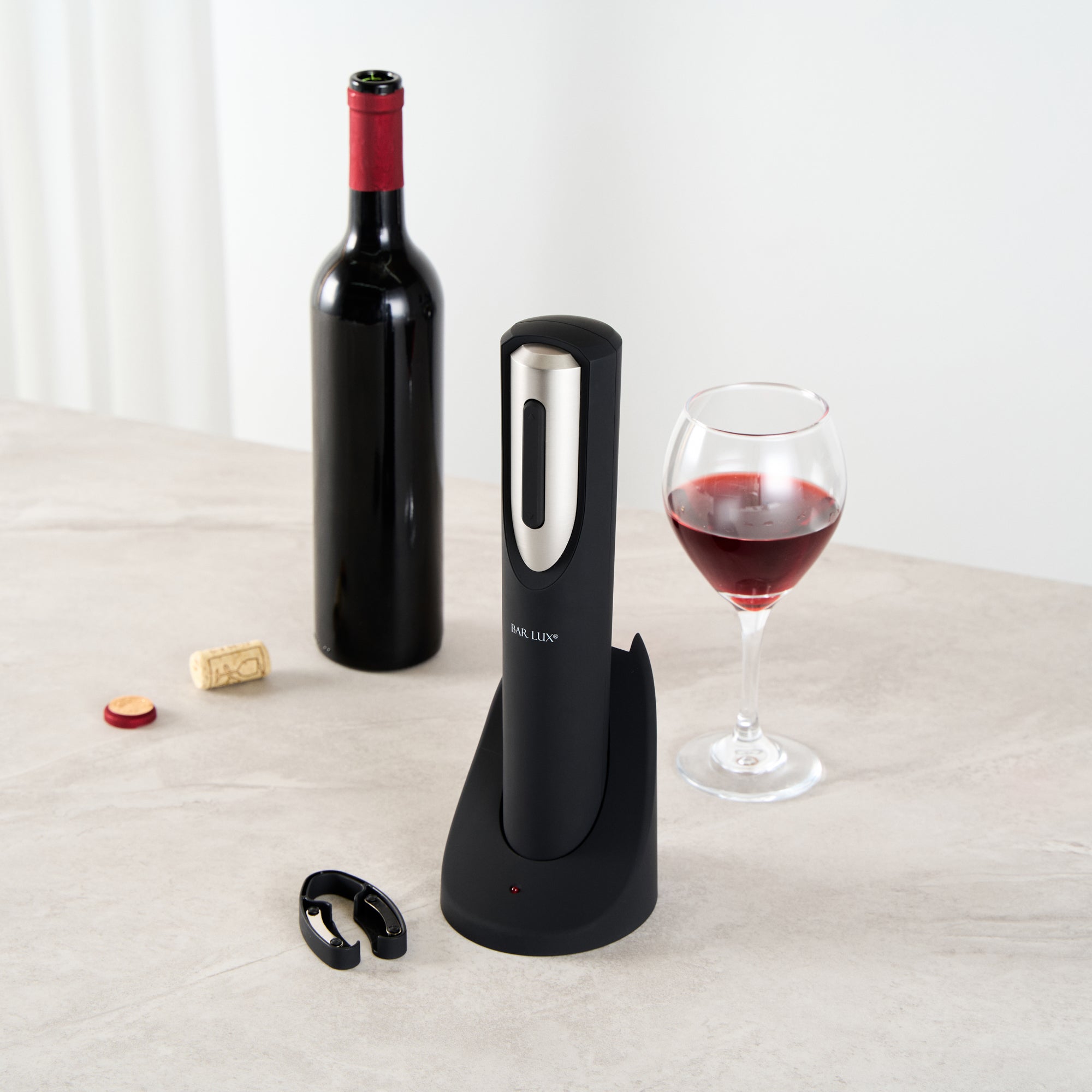 Premium Black & Silver Electric Wine Opener with Charging Base & Foil Cutter - Cordless Automatic Corkscrew for Easy Wine Bottle Opening - Perfect for Dinner Parties, Gifts & Home Bars (1 Count)