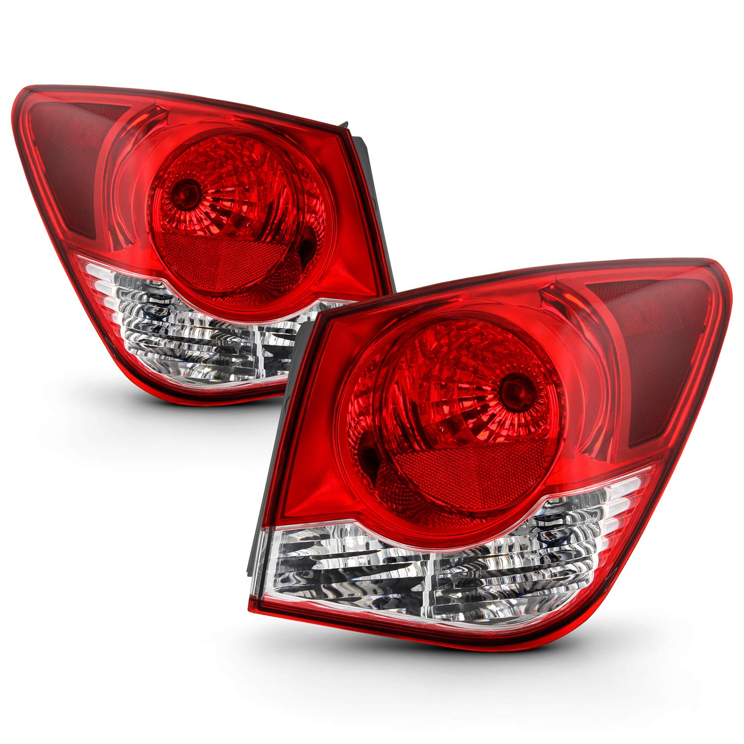 AKKON Chrome Red Outer Tail Lights Brake Lamps Pair for 2011-2016 Chevy Cruze & Cruze Limited - Left + Right Replacement - Enhances Night Visibility & Style