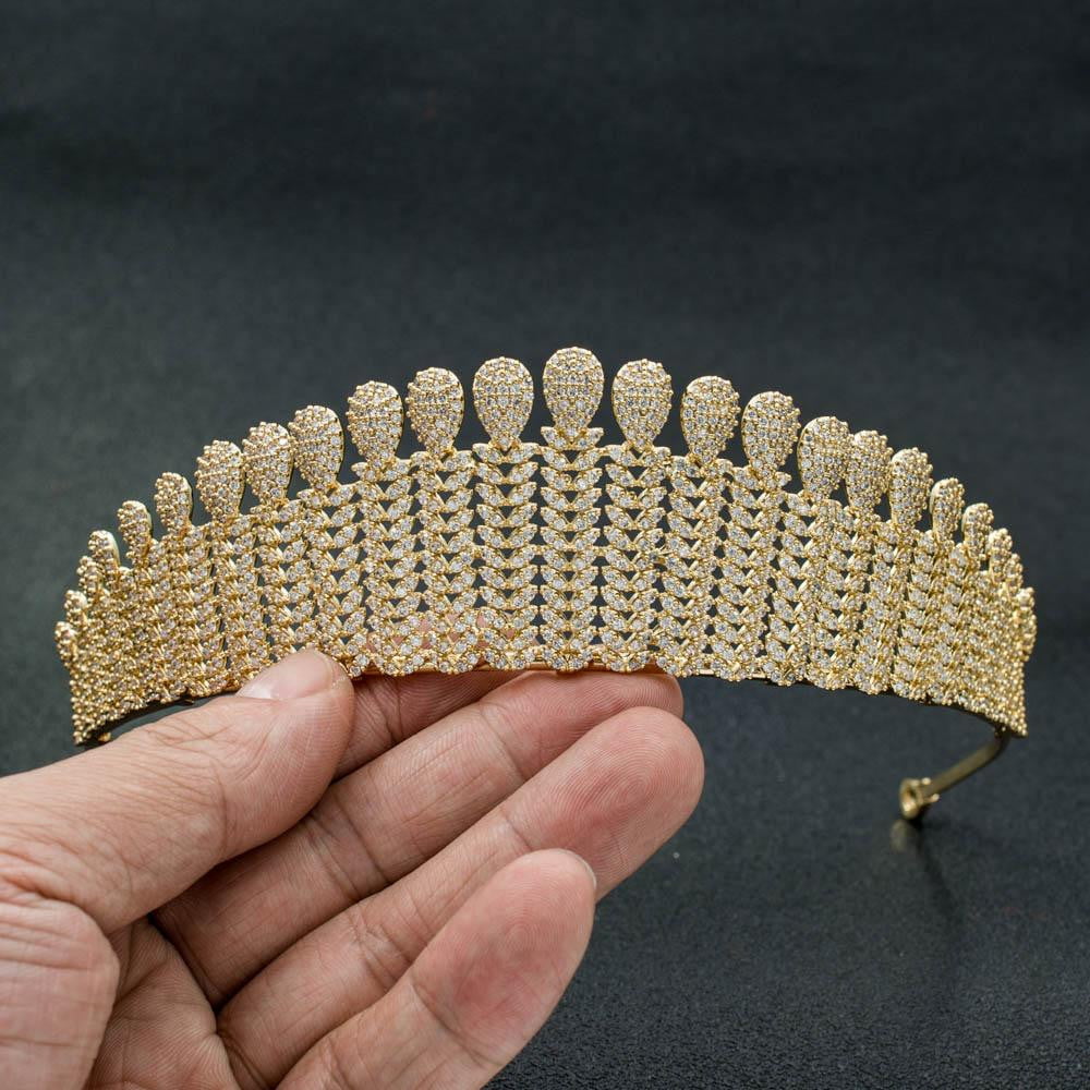 Gold Cubic Zirconia Wedding Tiara - Elegant Bridal Hair Jewelry Diadem CH10035 for Bride, Princess Party & Special Occasions