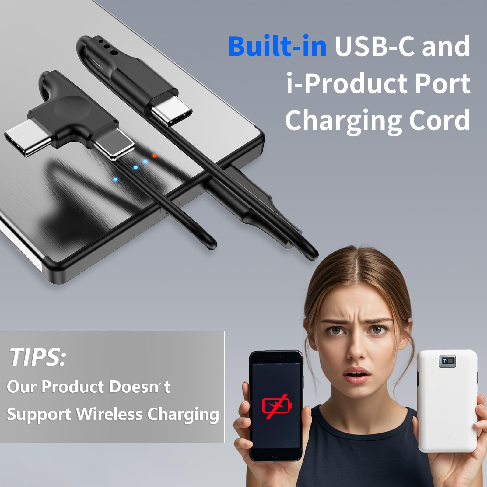 5000mAh Portable Charger Power Bank - 20W PD Fast Charging Mini Battery Pack with Built-in USB-C & Lightning Cable | Compact Phone Charger for iPhone 16/15/14/13/12 Pro Max & Samsung Galaxy | Perfect for Travel, Camping & Emergency Power Backup (Grey)