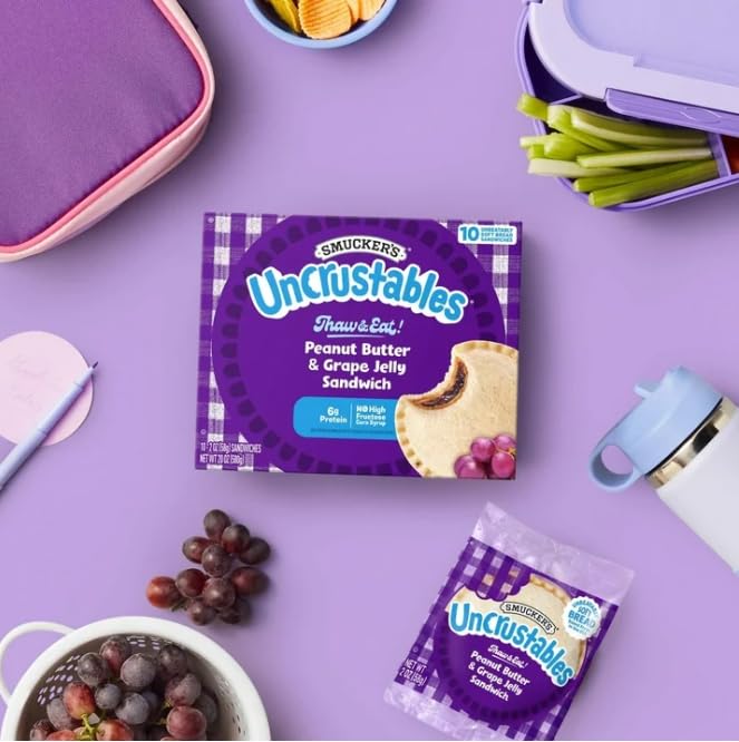 Uncrustables Frozen Peanut Butter & Grape Jelly Sandwich - 30 Count (3 Packs of 10) | No Crust PB&J Snacks for Kids Lunch, School, Picnics & On-the-Go Meals