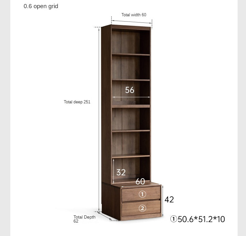 Solid Black Walnut Wood Wall-to-Wall Bookshelf with Built-in Seat - Modern Luxury Home Office & Living Room Storage Solution