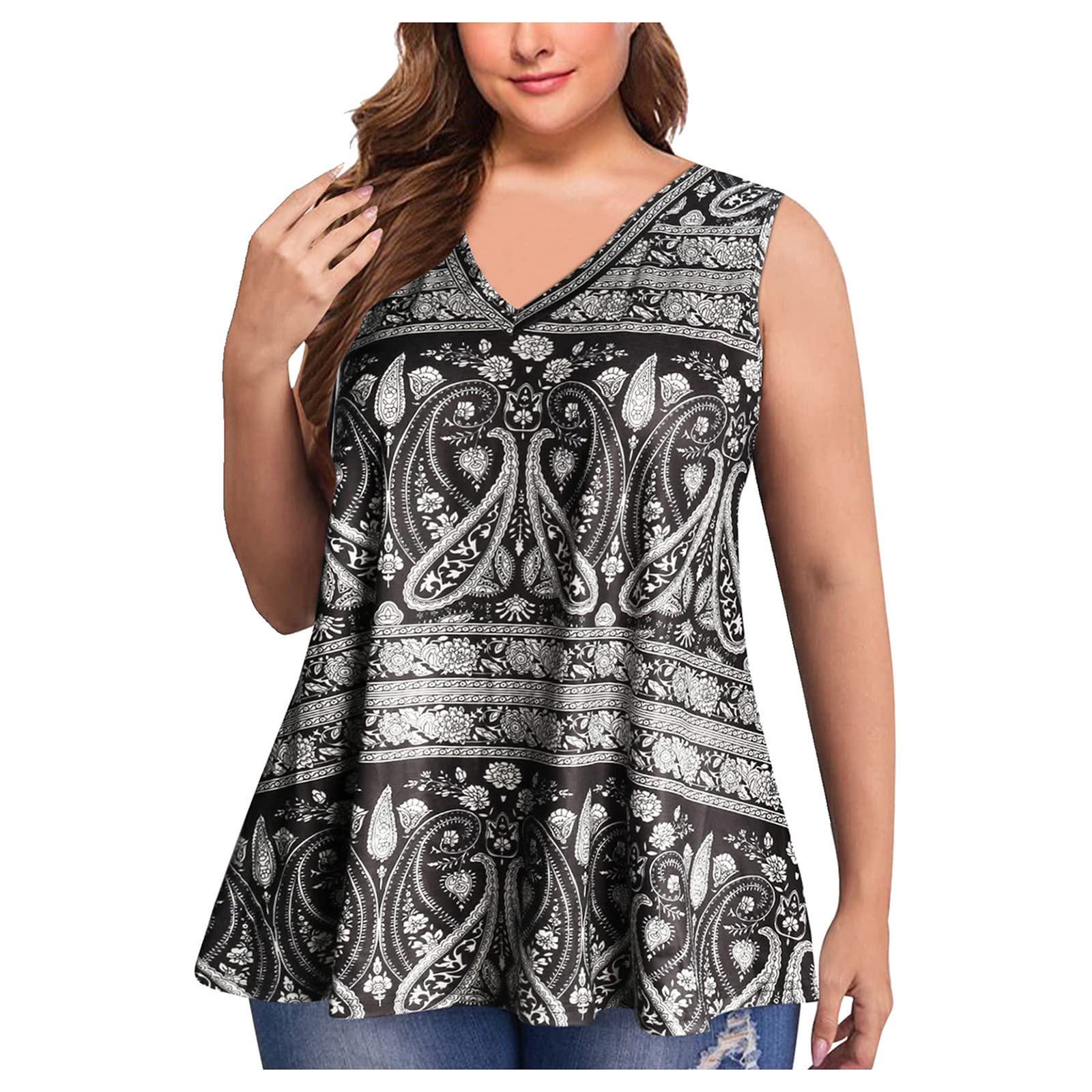 Fragarn Plus Size Tank Tops for Women - Trendy Sleeveless Loose Flowy Vest, Summer Casual Blouse Tees - Perfect for Beach Outfits, Vacation Wear & Everyday Comfort