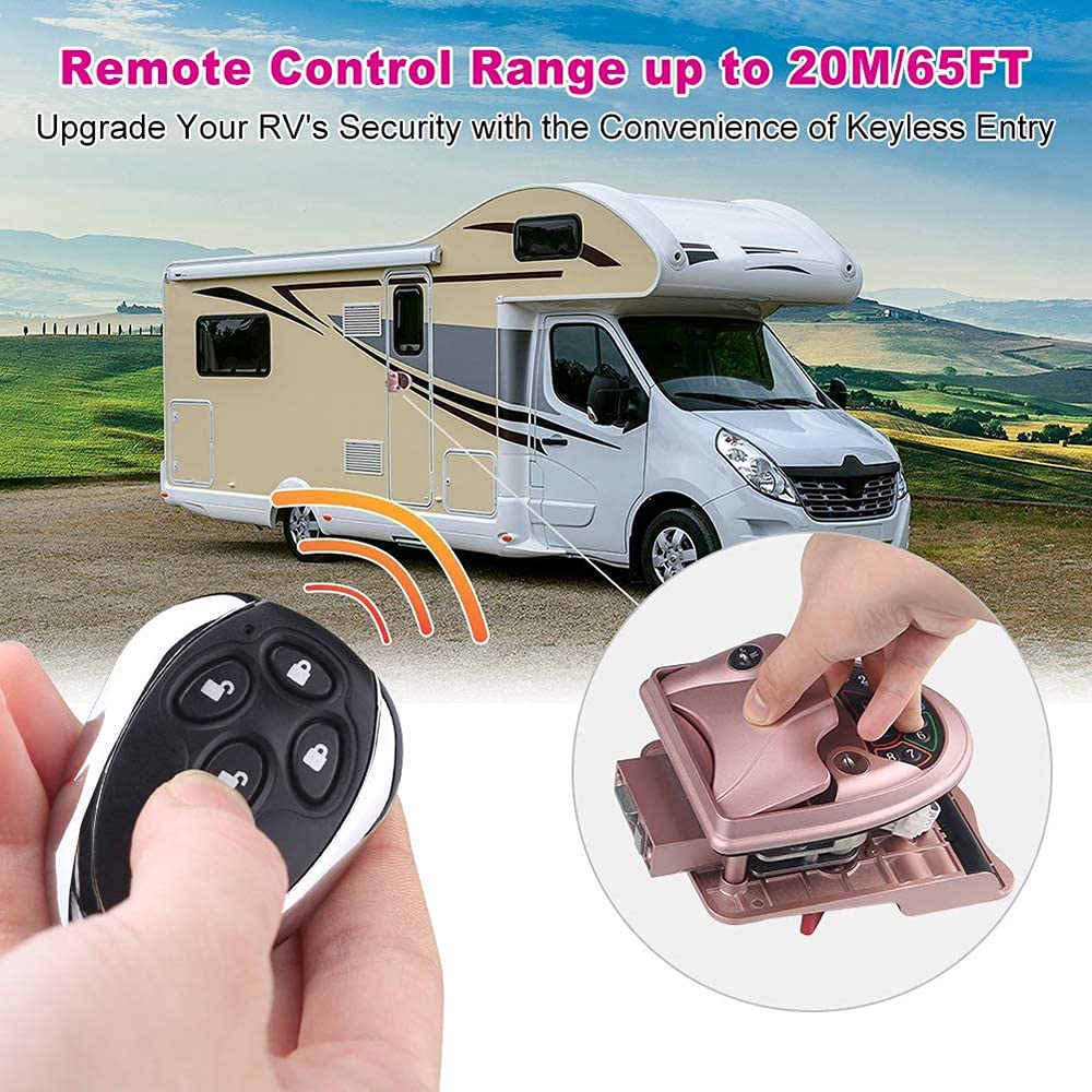 RV Keyless Entry Door Lock with Backlit Keypad - Smart Handle Latch & Deadbolt - 20M Remote Controller - Zinc Alloy Keypad & Fob (Pink) - Perfect for Camper, Motorhome & Travel Trailer Security