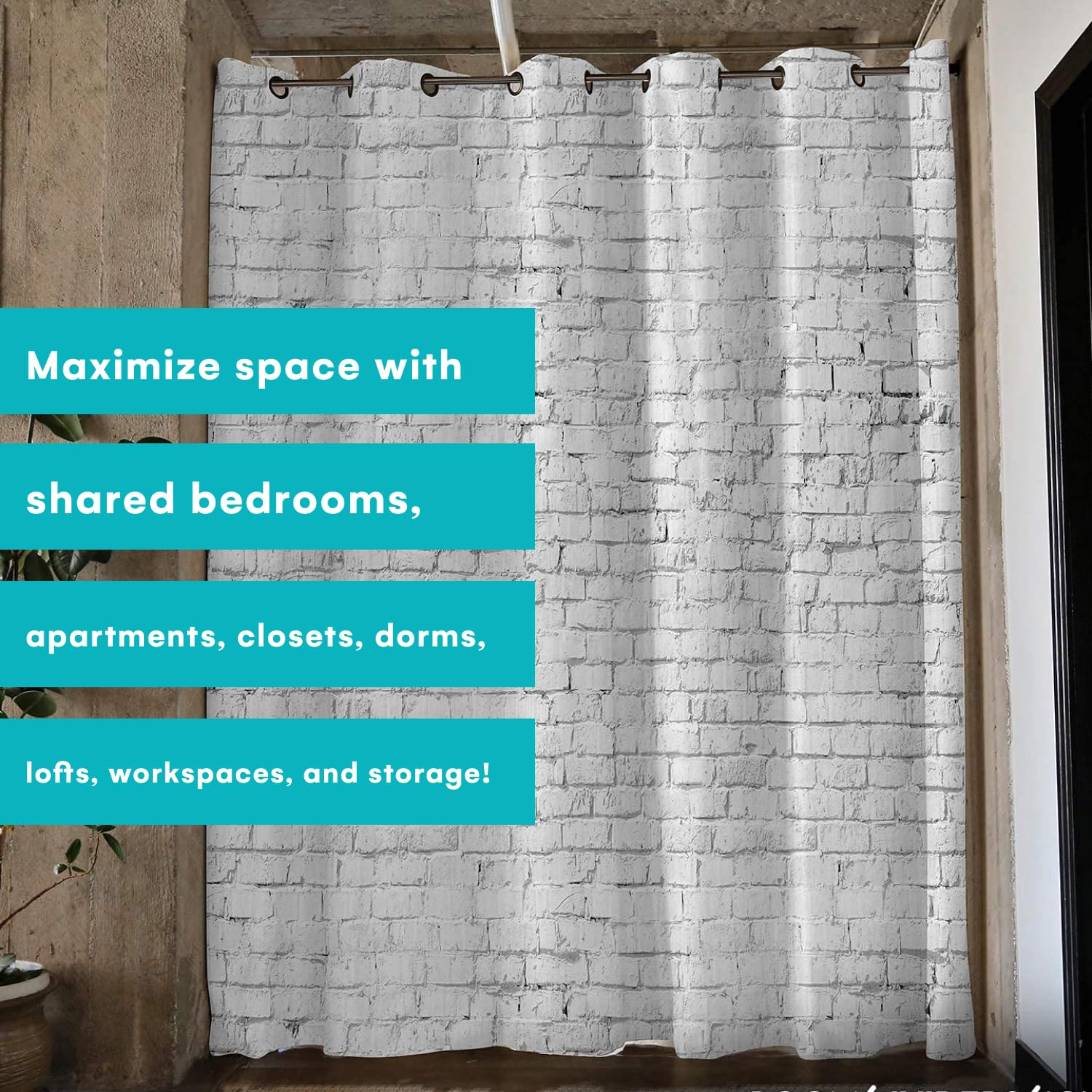 Premium Room Divider Curtain - 8ft Tall x 10ft Wide White Brick Pattern - Privacy Screen for Bedroom, Office, Studio & Dorm Room - Sound Dampening & Space Partition Solution