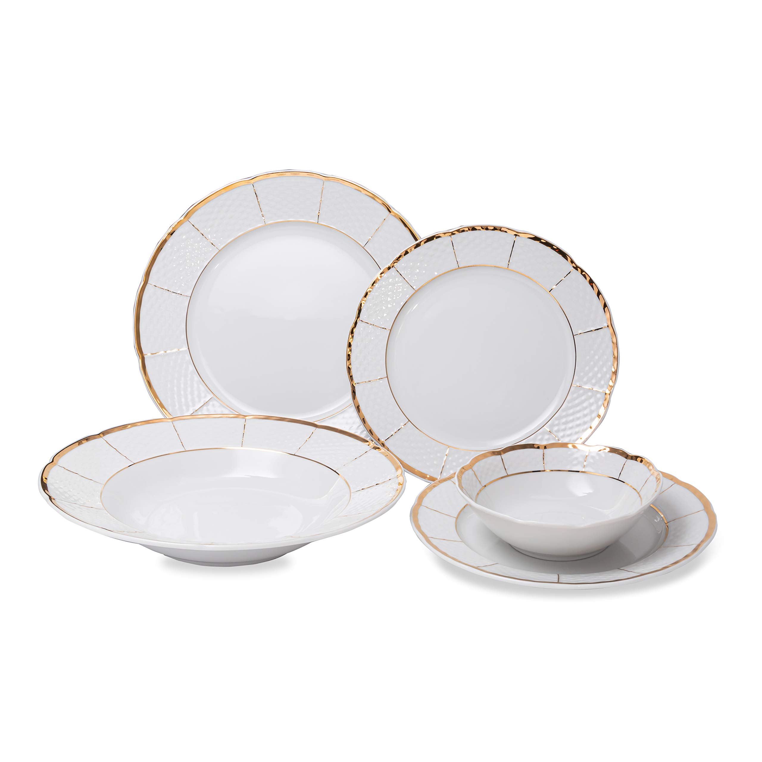 Luxury Ocean Décor Fine China Dinnerware Set - 20-Piece White & Gold Porcelain Dish Set for 4 - Elegant Formal Dining & Entertaining - Perfect for Weddings, Holidays & Special Occasions