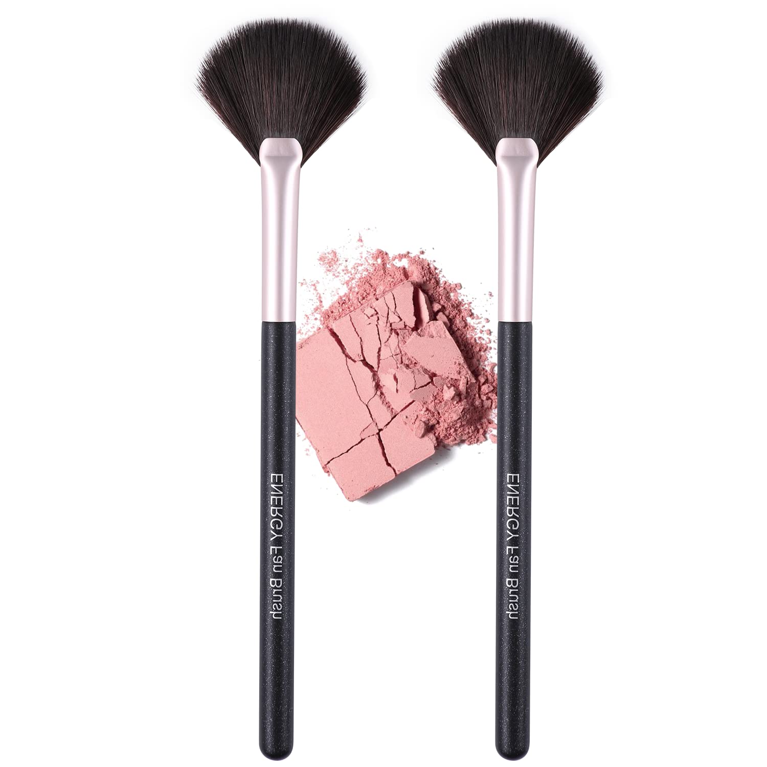 Professional ENERGY Fan Brushes for Makeup - Vegan Synthetic Blush, Highlighter, Setting Powder & Mineral Blending - Perfect for Facials, Buffing & Nail Art | Ideal for Everyday Makeup & Professional Use