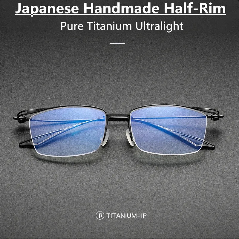 Aimee Unisex Semi-Rimless Square Browline Titanium Eyeglasses Frame 3817 - Lightweight & Durable Glasses for Work, Reading, and Fashion Accessories