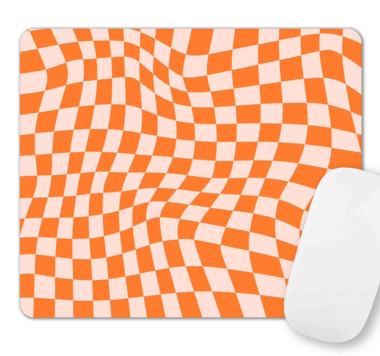 Orange Checkered Mouse Pad - Modern Pattern Non-Slip Desk Mat for Women, 7.9 x 7.9 Inch Office Accessories - Perfect for Work, Gaming & Home Decor