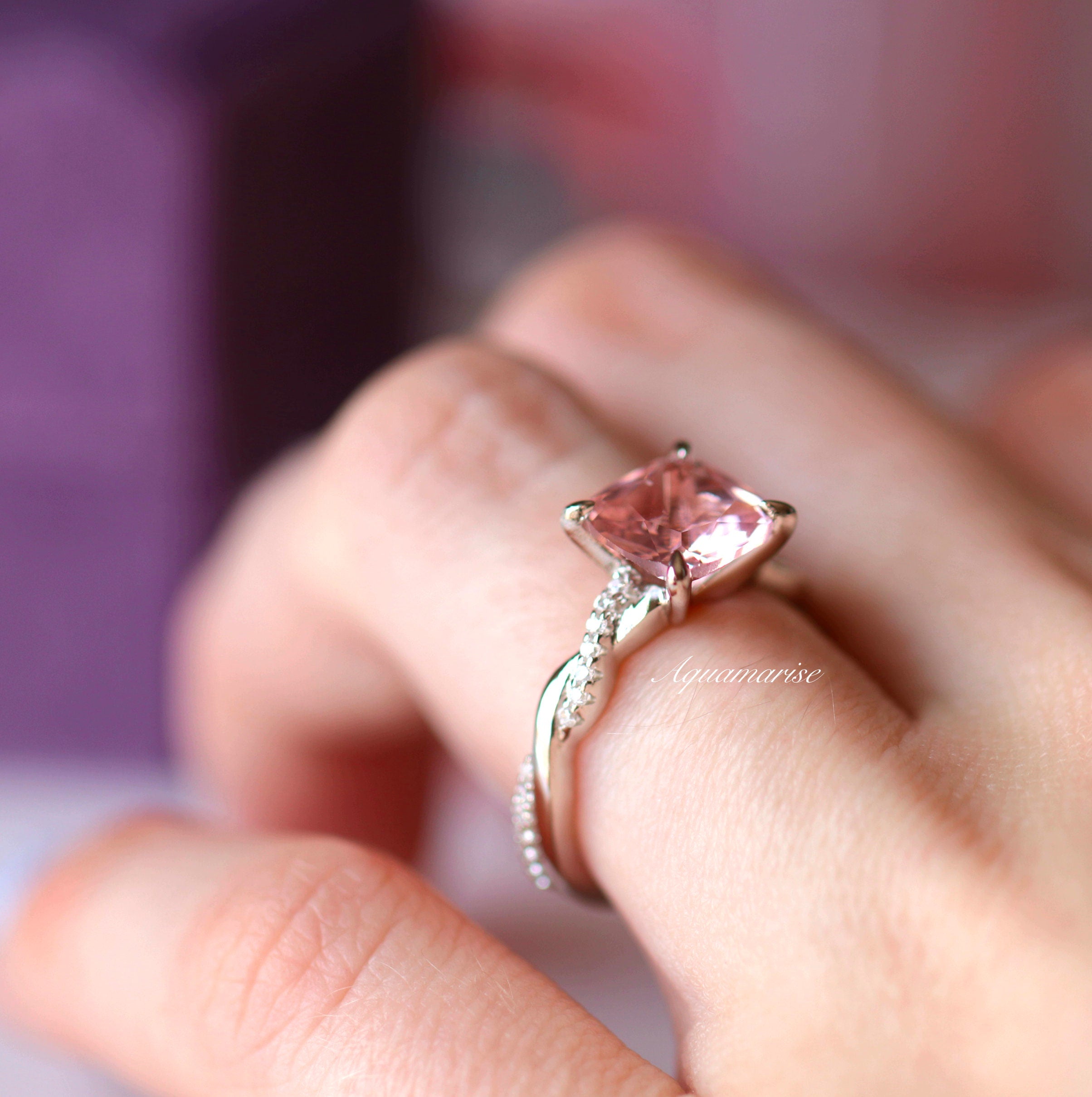 Sophia Cushion Cut Morganite Ring in Sterling Silver - Elegant Rose Gold Plated Engagement & Wedding Ring for Women, Perfect Gift for Anniversary, Valentine's Day & Proposal