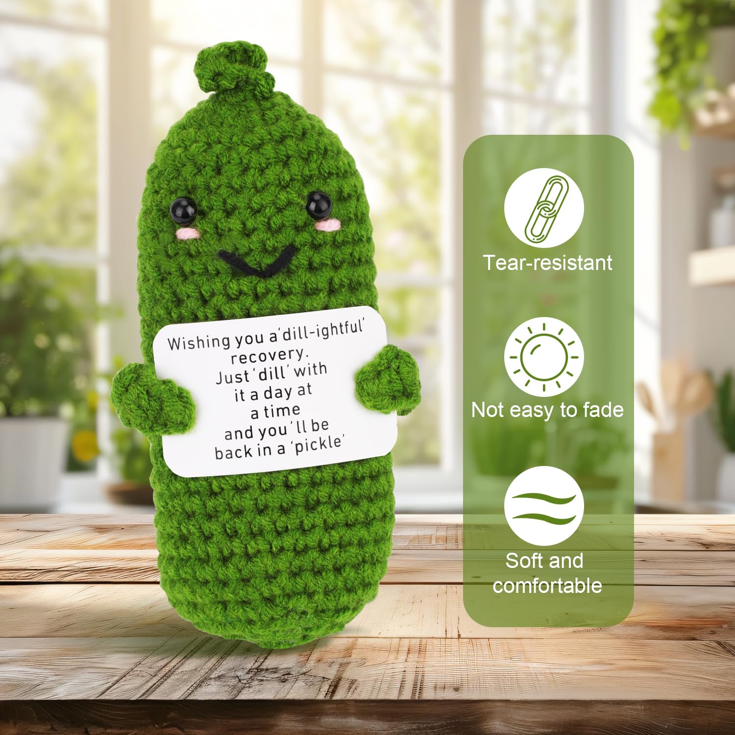 Funny Green Pickle Crochet Doll - Encouragement & Support Gift for Surgery Recovery - Handmade Knitted Emotional Healing Present for Family & Friends - Perfect Get Well Soon Gift for Hospital Patients & Care Packages