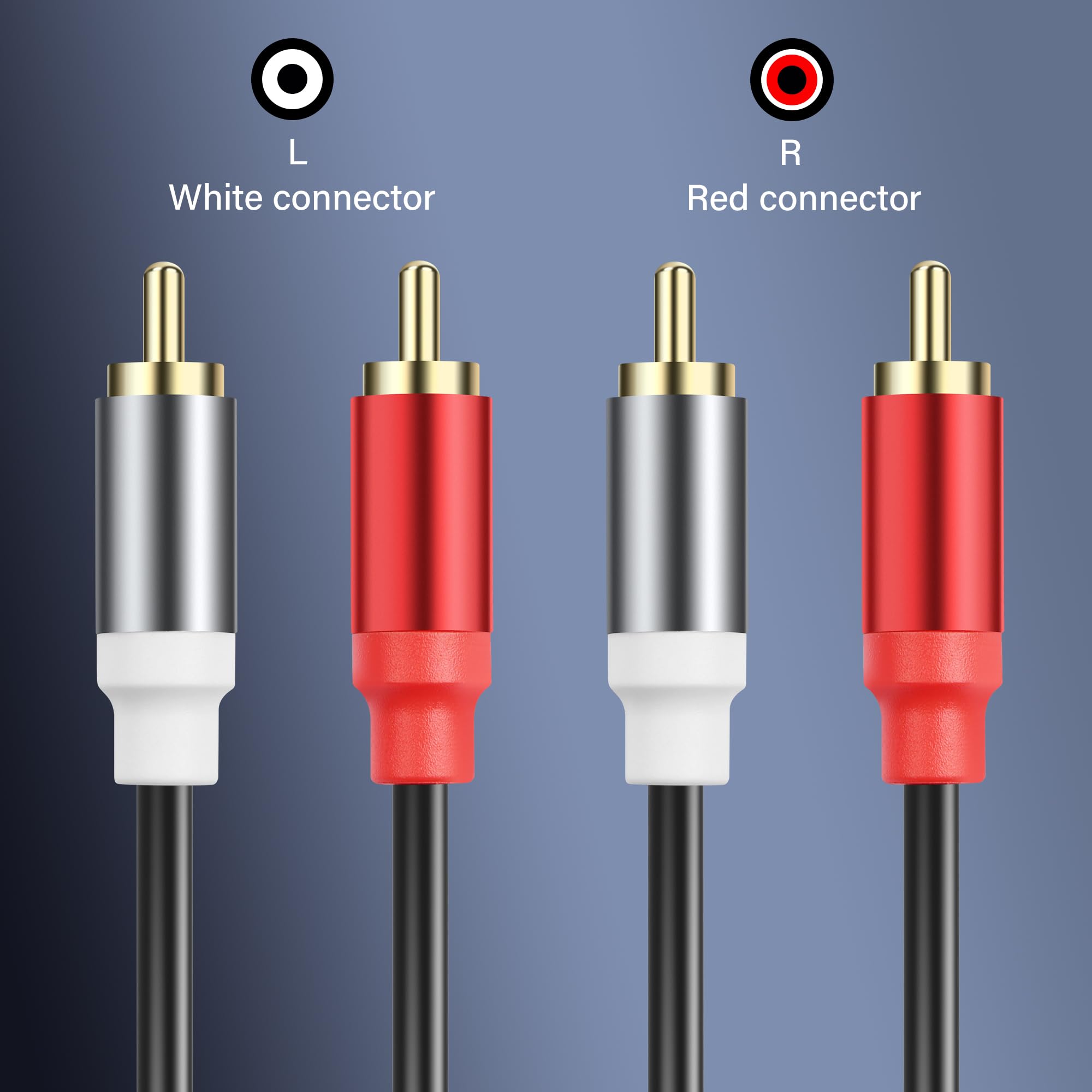2RCA Male to 2RCA Male Audio Cable - 2 Pack Short Subwoofer RCA Cable for HDTV, Speakers, DVD Players - High Quality Stereo RCA Extension Cable for Home Theater & Audio Systems