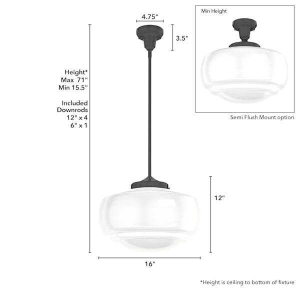 Hunter Saddle Creek 1-Light Large Pendant Light Fixture - Noble Bronze Finish with Cased White Glass Shade - Perfect for Kitchen Island, Dining Room, or Entryway Lighting
