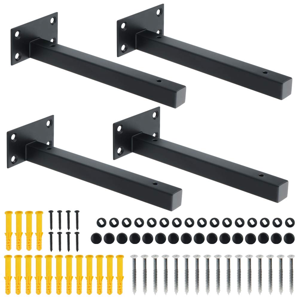 8-Inch Heavy Duty Black Shelf Brackets - Pack of 4, Floating Shelves Support for Wall Mounting | Perfect for Home Office, Kitchen, Bathroom & Garage Storage