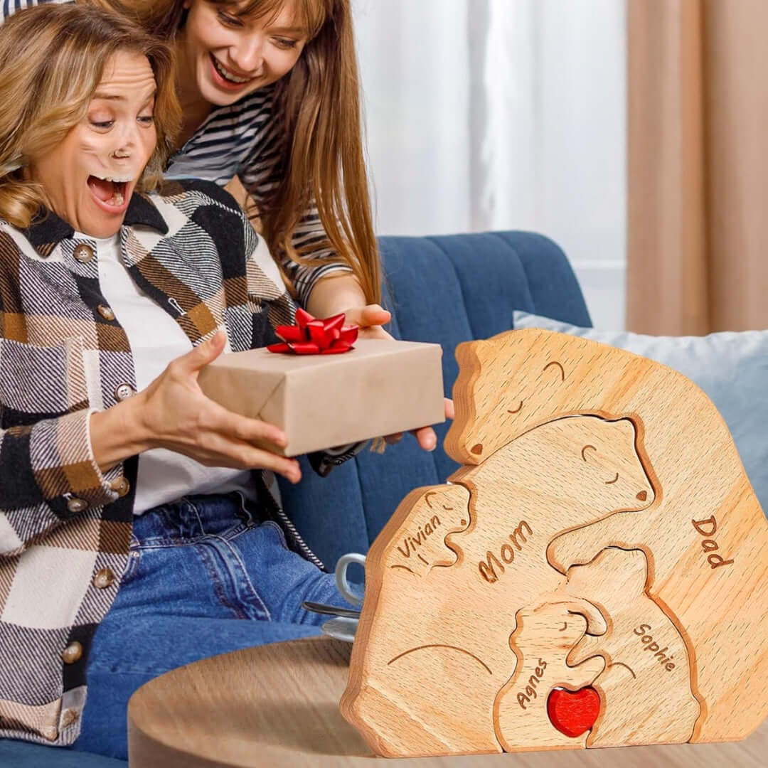 Personalized Wooden Bear Family Name Puzzle - Custom Engraved Gift for Kids & Toddlers | Unique Baby Shower, Birthday & Christmas Present | A5432