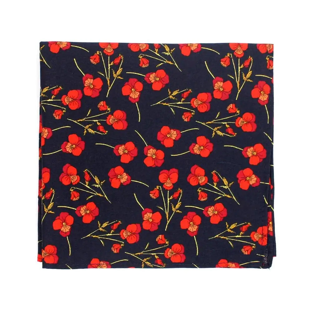 L.A. Smith Rose Red on Navy Hank - Premium Liberty Fabric Handkerchief for Men | Perfect for Weddings, Gifts & Everyday Elegance