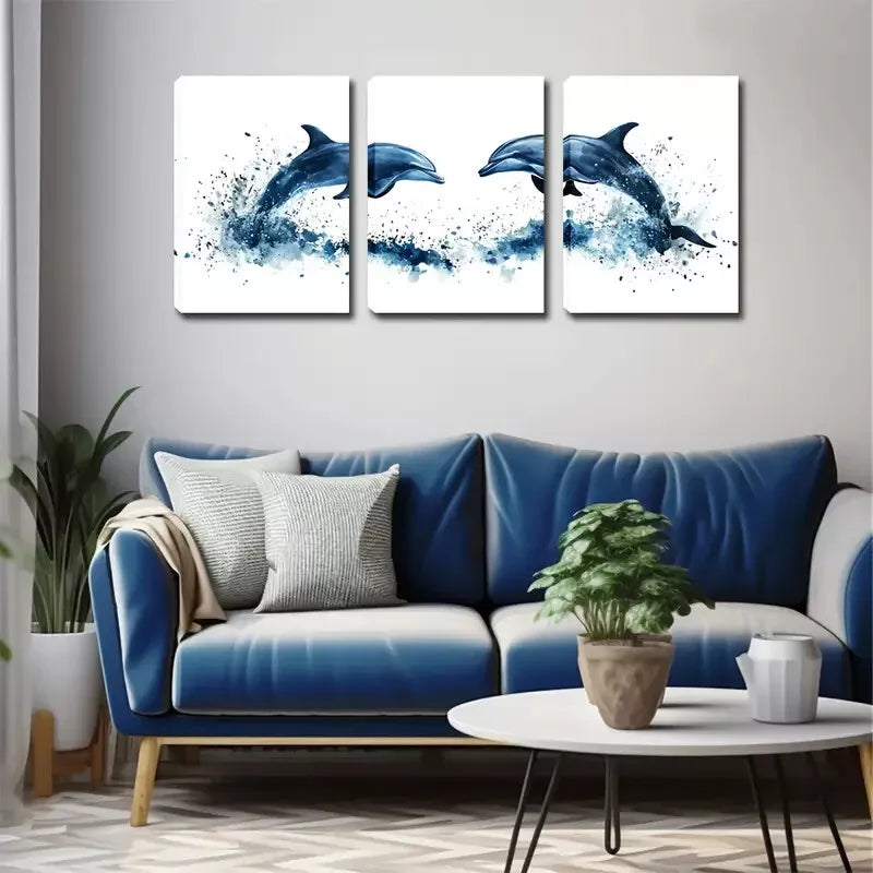 Dolphin Couple Wall Art Set - 3 Piece Framed Canvas Paintings 40x60cm | High Quality Print | 100% Australian Made | Ready to Hang | Perfect for Living Room, Bedroom & Office Decor