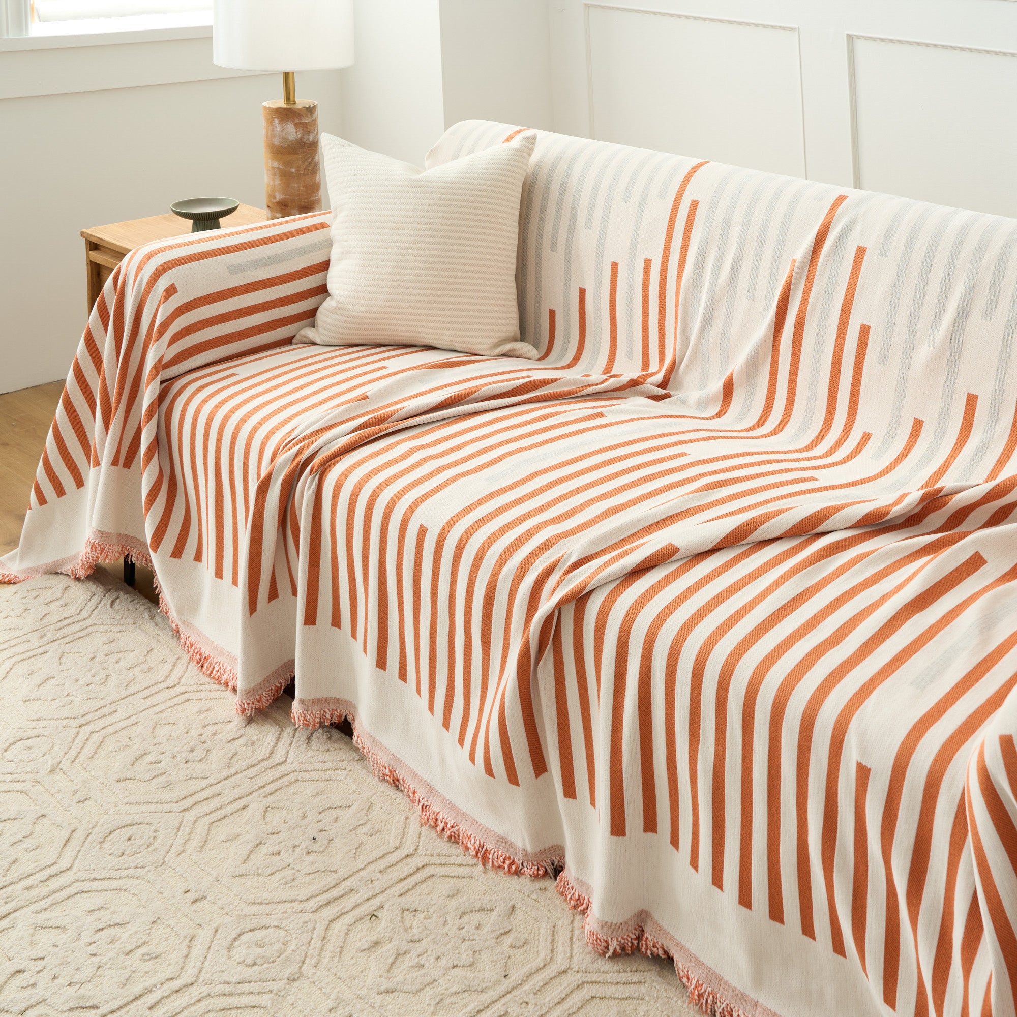 Stylish Striped Sofa Cover - Stretchable & Washable Furniture Protector for Living Room, Couch, Sectional - Perfect for Pets, Kids & Daily Use
