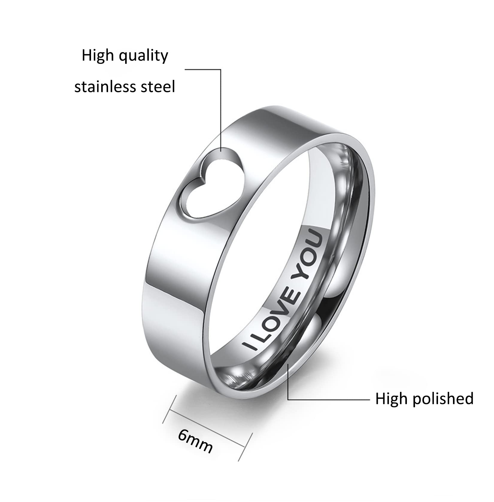 Matching Heart Promise Rings for Couples - I LOVE YOU Wedding Bands Set, Engagement Rings for Her and Him - Perfect for Anniversaries, Valentine's Day Gifts & Romantic Proposals