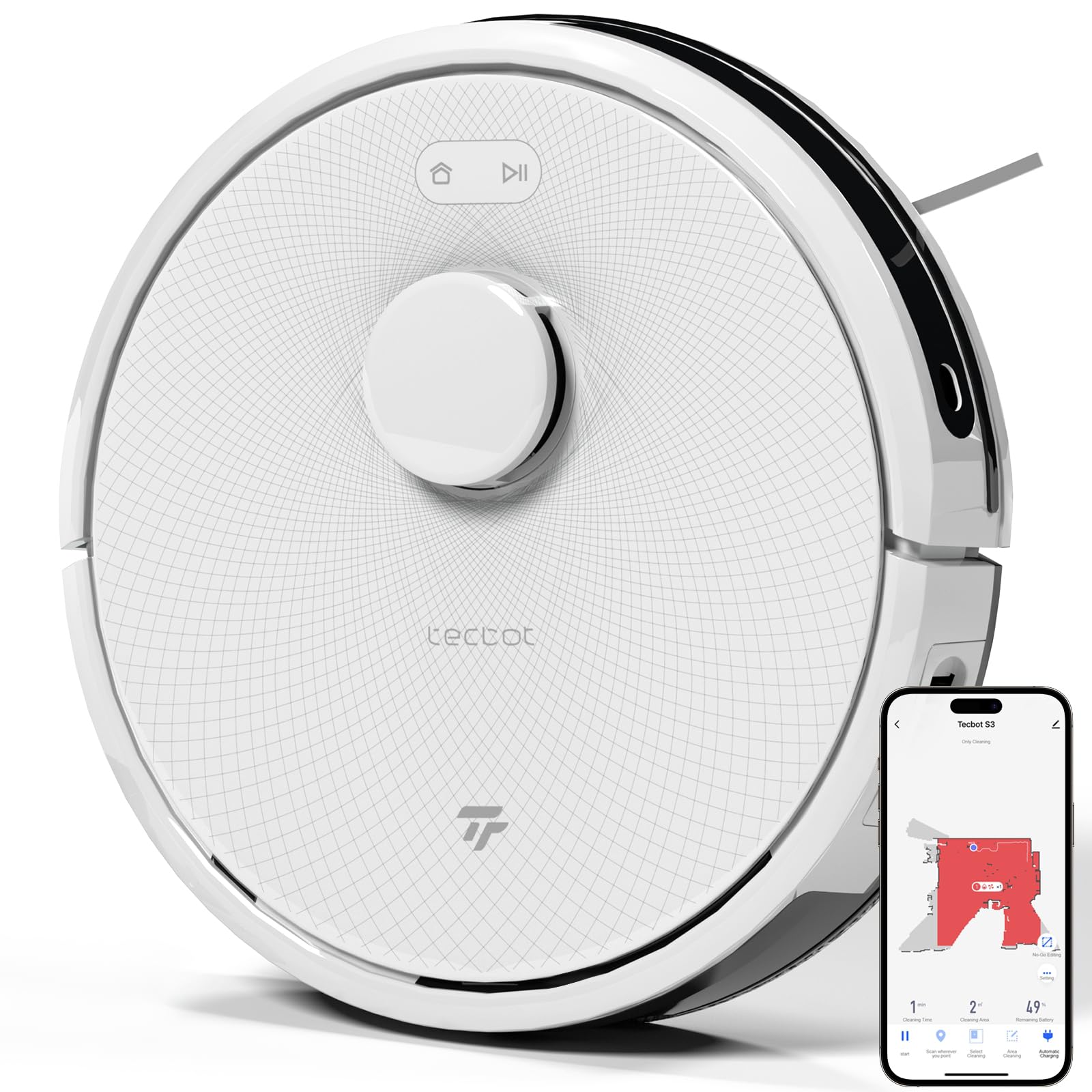 TECBOT S3 PRO Robot Vacuum and Mop with LiDAR Navigation - 4000Pa Strong Suction, 150min Runtime, Auto Recharge, WiFi/App/Alexa Control - Perfect for Hard Floors, Pet Hair, White - Ideal for Home Cleaning, Office Spaces & Pet Owners
