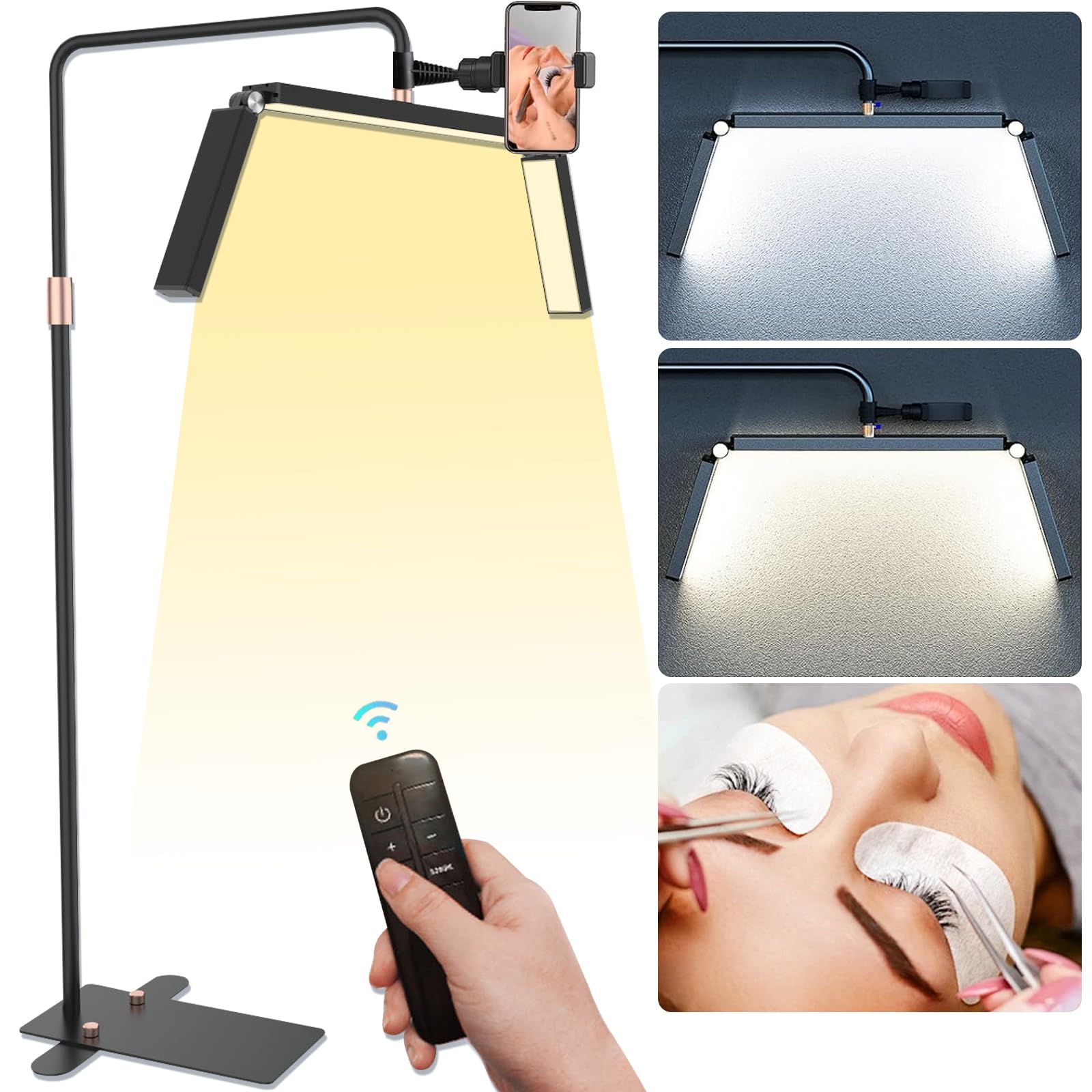 Professional 36 Inch Foldable Half Moon Lash Light Lamp for Eyelash Extensions - Adjustable Esthetician Floor Lamp with Phone Holder - Perfect for Eyelash Tech, Tattoo Artists, Makeup, Nails & Spa Treatments (Black) - Ideal for Salon, Beauty Studio & Home Use
