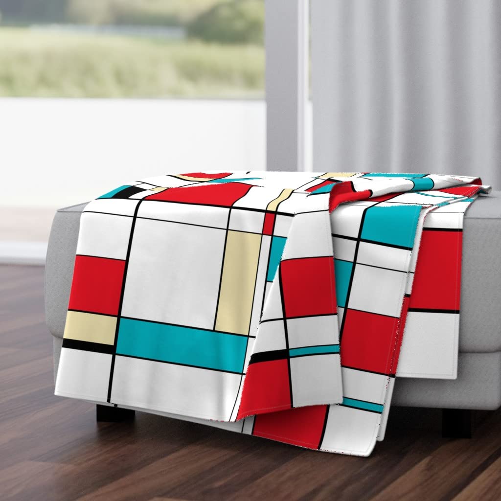 Luxe Velvet Throw Blanket 50x70 Inches - Colorblock Turquoise Red Champagne Midcentury Modern ISM Print | Soft Cozy Blanket for Couch, Bed, Sofa | Home Decor Gift for Women Men