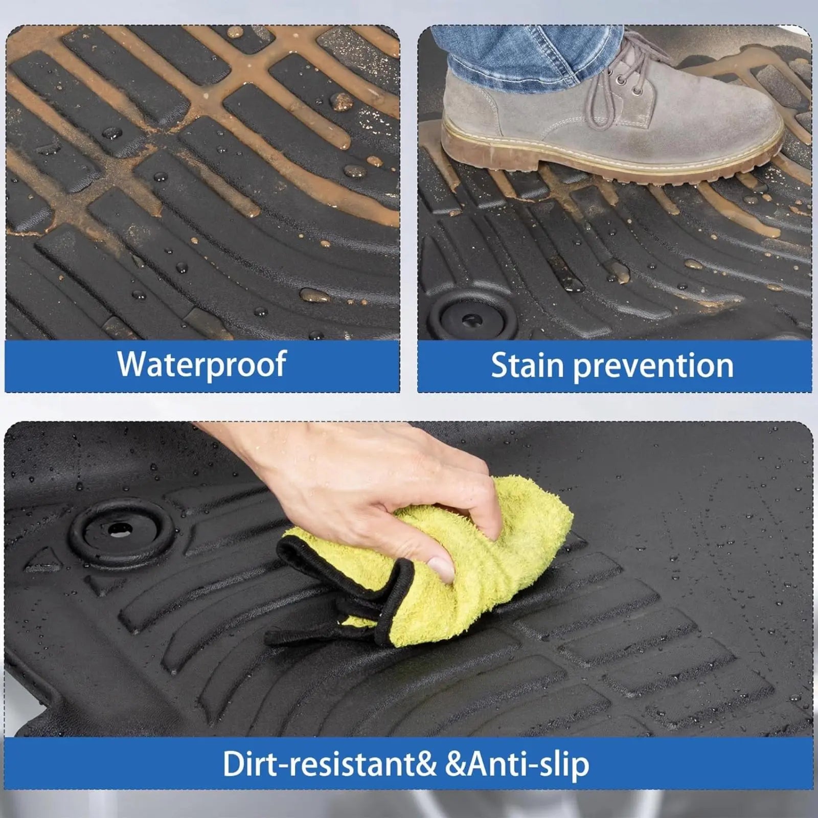 WEIZE All-Weather TPE Floor Mats for Ford F-150 & F-150 Lightning SuperCrew Cab 2015-2024 - 1st & 2nd Row Seat Liners, Black | Heavy Duty Protection for Mud, Snow & Spills | Perfect for Off-Roading, Work Trucks & Family Adventures