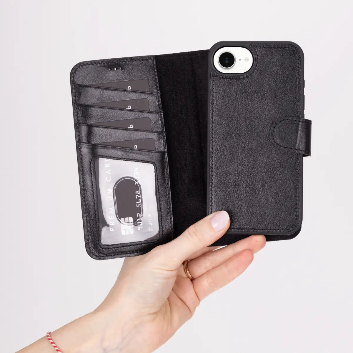 Premium Black Leather Wallet Case for iPhone 16e - Slim Protective Cover with Card Slots | Perfect for Everyday Use, Travel & Business Meetings