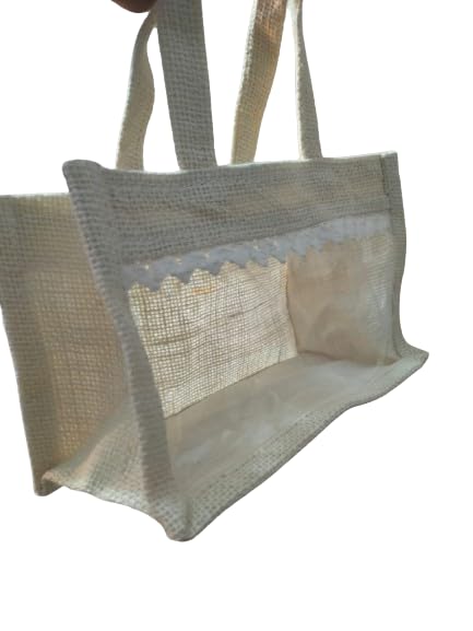 Eco-Friendly White Jute Gift Bags for Parties, Weddings, Baby Showers & Holidays - Perfect for Diwali, Rakhi, Cookies, Dry Fruits & Chocolates (8x5 Inches, Pack of 5) | Sustainable & Reusable Favor Bags for Special Occasions