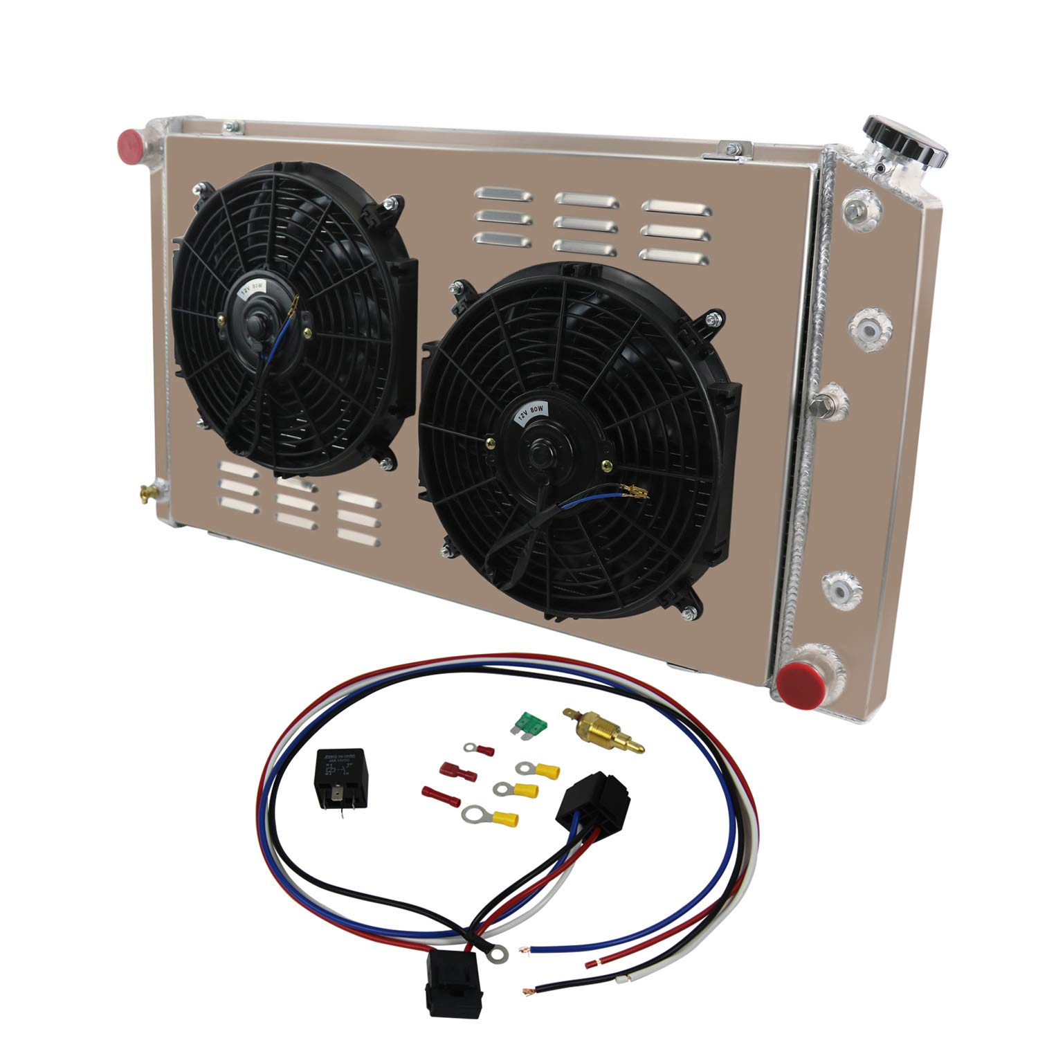 High-Performance 4-Row Aluminum Radiator for 1968-1972 Oldsmobile Cutlass & Chevelle Malibu - Fits 5.7L 6.6L 7.5L Engines with Fan Shroud & Relay Kit - Perfect for Street Racing, Classic Car Restoration & Hot Rod Upgrades