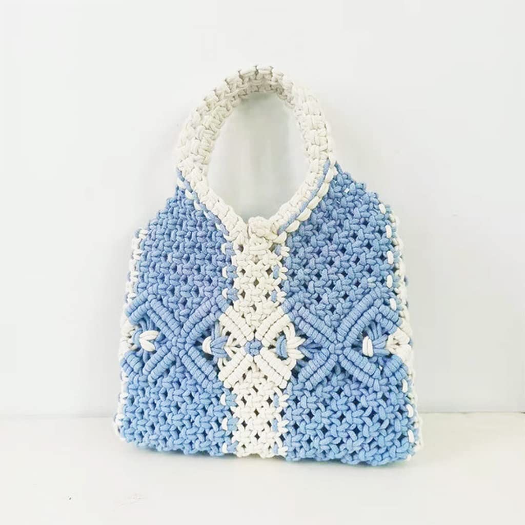 Handmade Wool Knit Cotton Rope Braided Tote Bag for Women - 24 x 20cm Bohemian Shoulder Purse (Color A) | Perfect for Beach, Shopping & Casual Outings