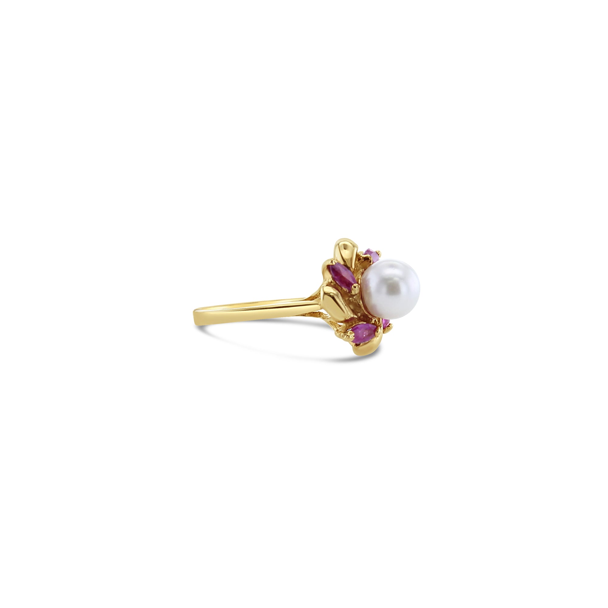 14K Yellow Gold Marquise Ruby and Pearl Accent Ring for Women - Elegant Jewelry Gift for Wedding, Anniversary, and Special Occasions