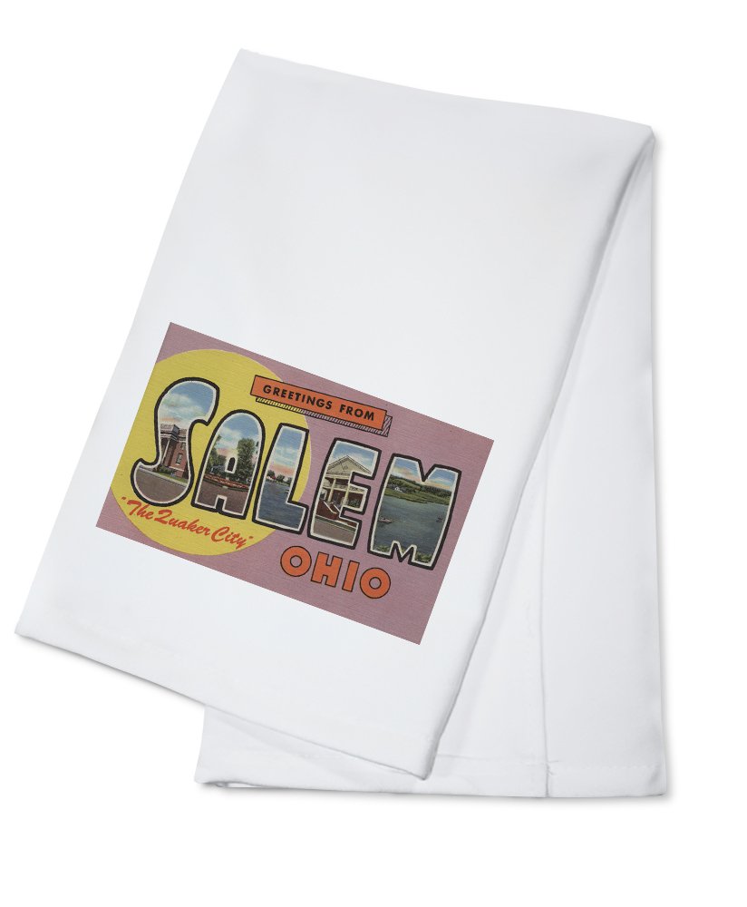 Salem Ohio Quaker City Large Letter Scenes Cotton Tea Towel - 100% Cotton Decorative Hand Towel for Kitchen & Home - Perfect for Farmhouse Decor, Gift Giving & Vintage Style Kitchens