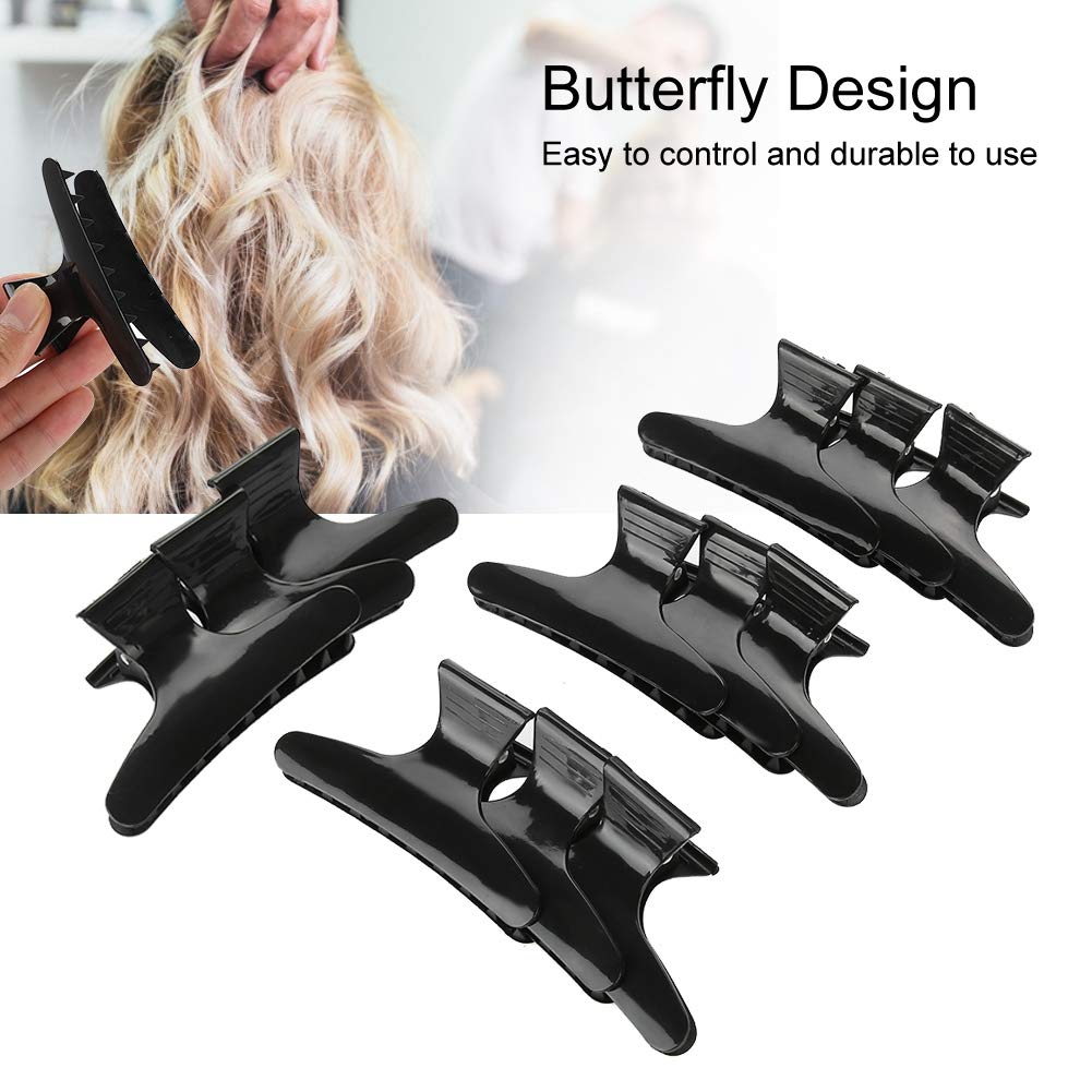 12Pcs Black Butterfly Hair Clips for Styling - Sectioning & Coloring Hair Claw Clamps - Professional Hairdressing Tools for Cutting & Styling - Perfect for Women's Salon, Home Hair Care & DIY Hairstyling