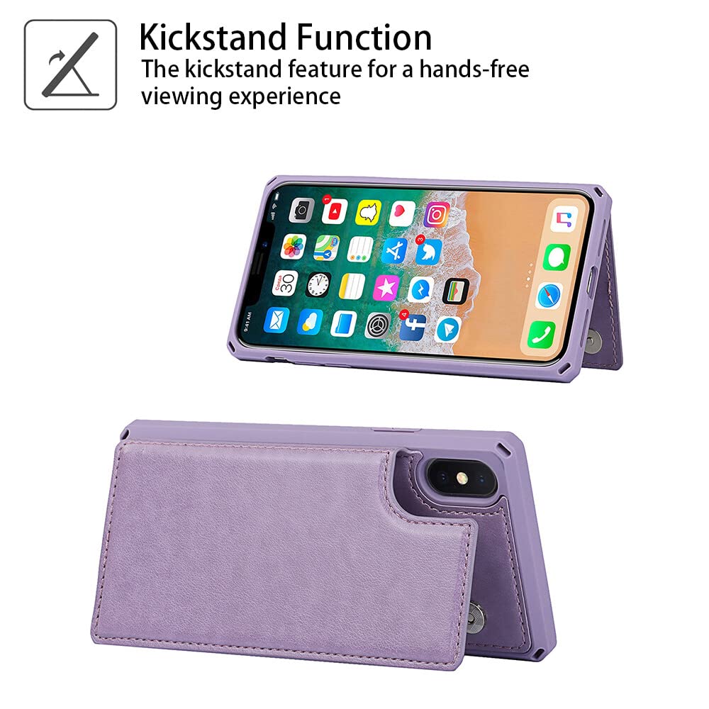 Premium PU Leather iPhone Xs Max Wallet Case with Card Holder & Kickstand - Shockproof Credit Card Slots Cover for Women & Men (Purple) - Perfect for Travel, Work & Everyday Protection
