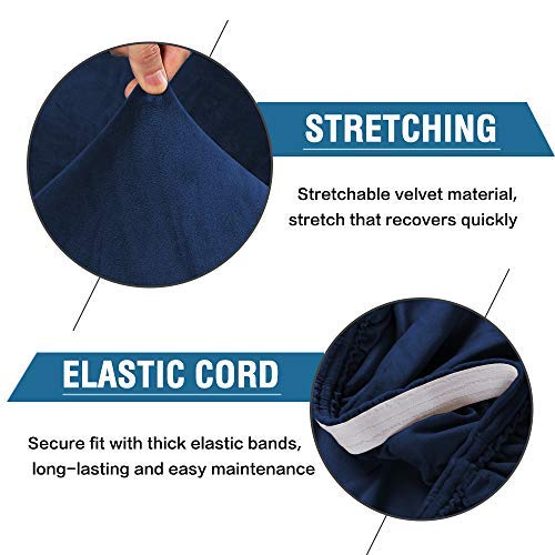Stretch Velvet Dining Chair Covers - Set of 6, Washable Navy for Home Decor