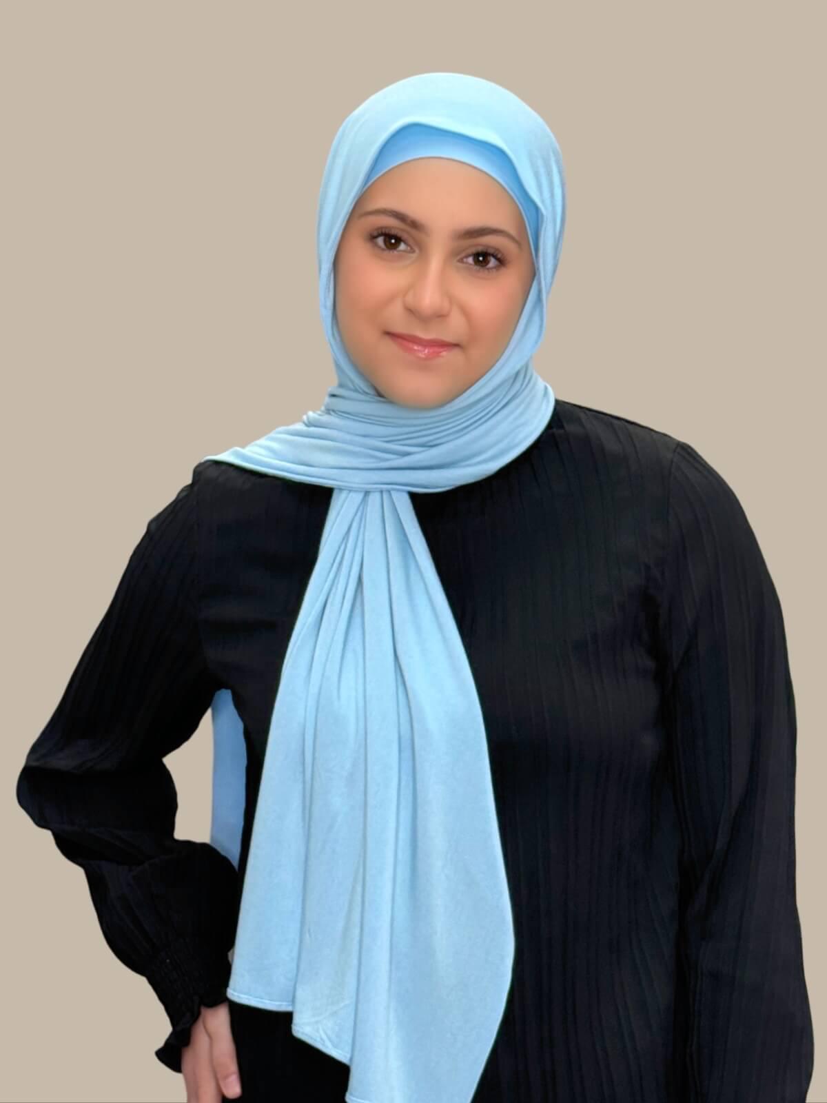 Premium Jersey Hijab for Women - Soft & Breathable Modest Scarf in Baby Blue - Perfect for Daily Wear, Prayer, and Special Occasions