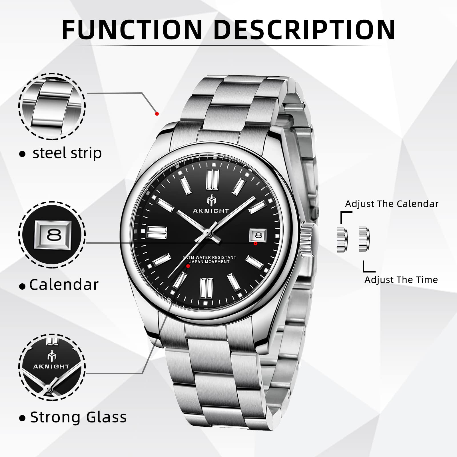 Waterproof Stainless Steel Men's Watch - Analog Chronograph Dress Watch with Luminous Hands | Elegant Fashion Timepiece for Business, Formal Events & Gifts