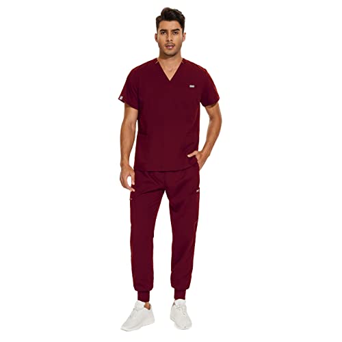 VIAOLI Men's Scrubs Set - V-Neck Scrub Top & Jogger Pants with 8 Pockets | Medical Uniform for Nurses, Doctors & Healthcare Professionals | Comfortable Workwear for Hospital, Clinic & Nursing Shifts