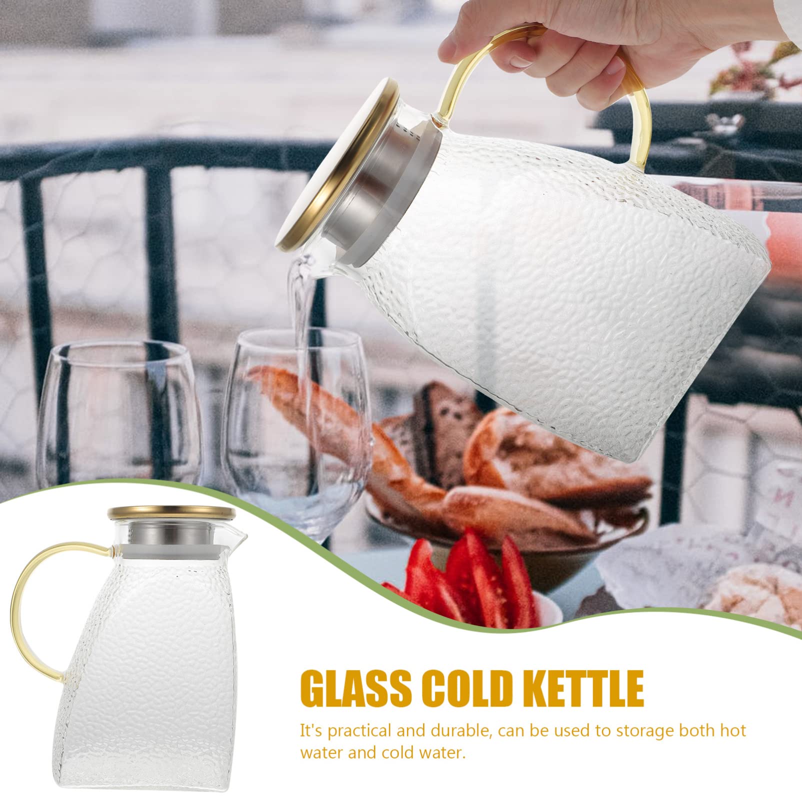 Premium Hemoton Glass Cold Water Jug - 1PC Transparent Glass Teapot, Juice Water Pot, Stainless Steel Flower Teapot | Perfect for Iced Tea, Summer Drinks & Home Decor