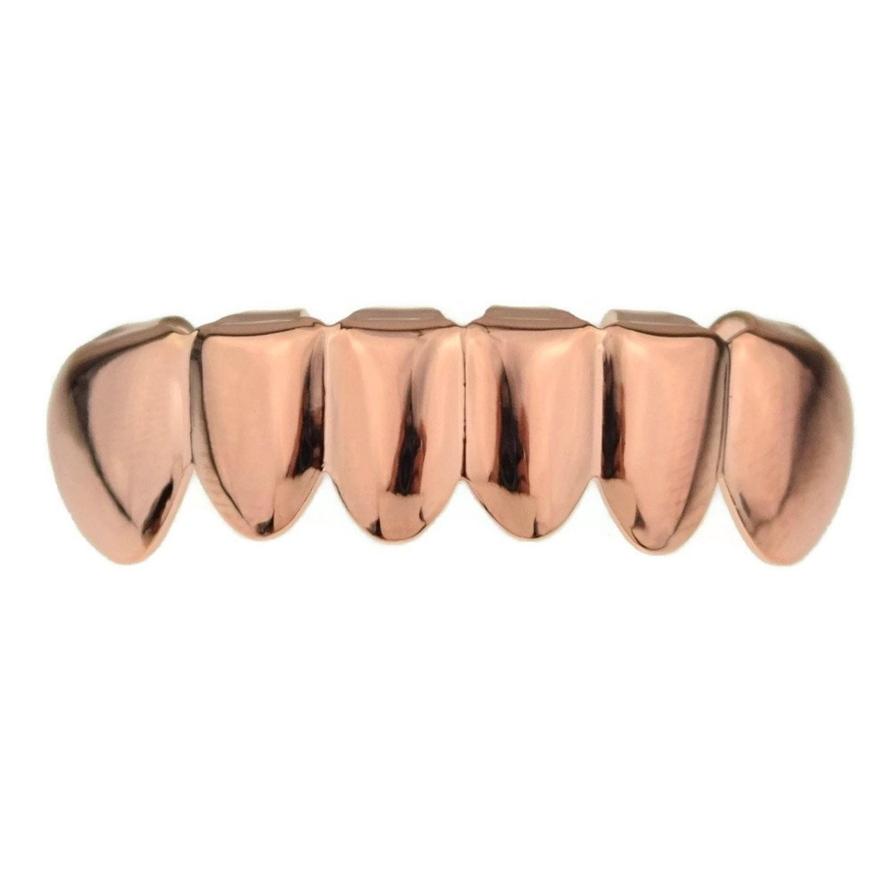 14K Rose Gold Plated Bottom Grillz - Lower Teeth Plain Hip Hop Grills for Men & Women - Perfect for Rap Performances, Music Videos & Street Style Fashion