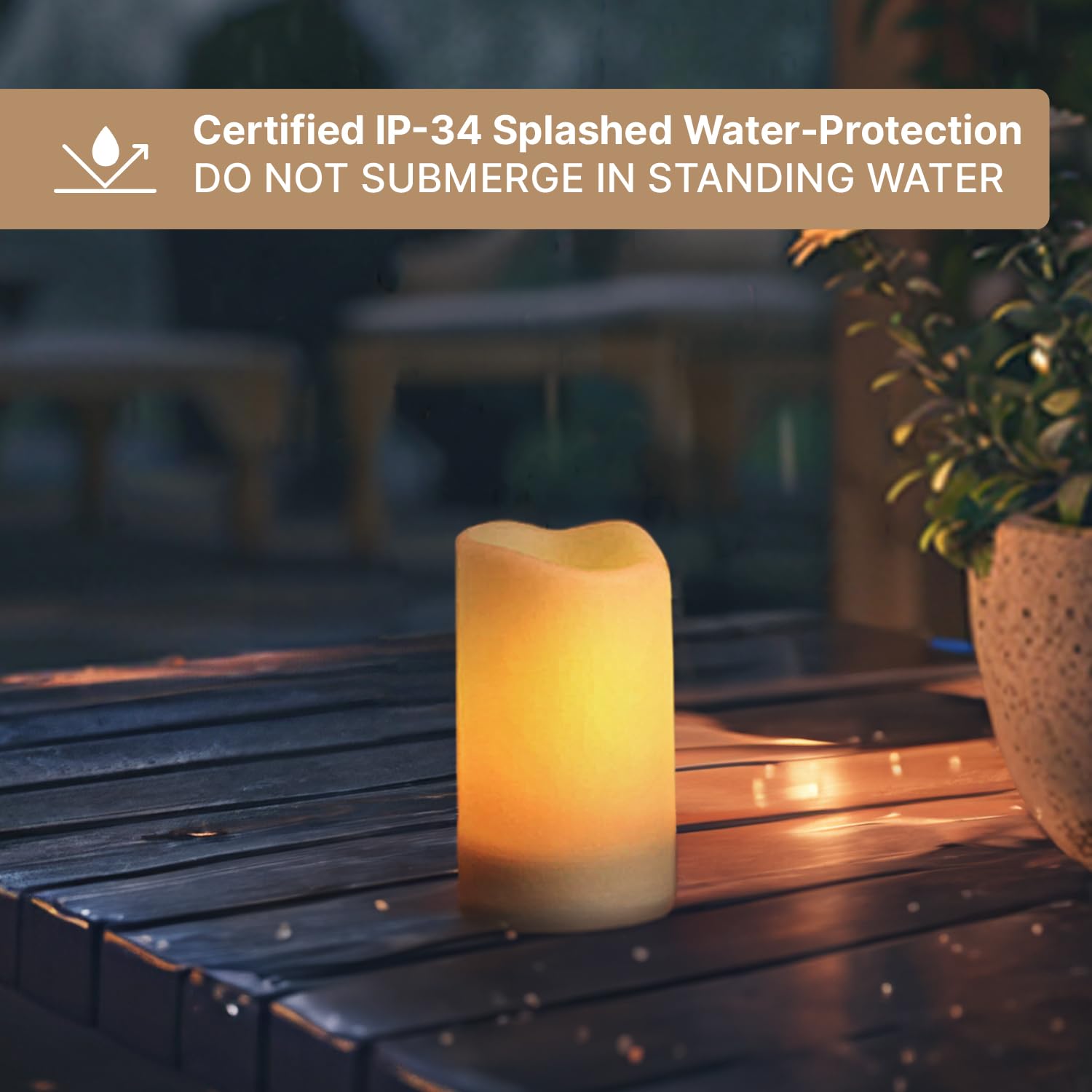 Outdoor Solar Candles 3 Pack - Waterproof Flameless LED Pillar Candles with Flickering Light & Dusk to Dawn Timer - Perfect for Patio, Garden, Yard, and Poolside Decor - Rechargeable Batteries Included
