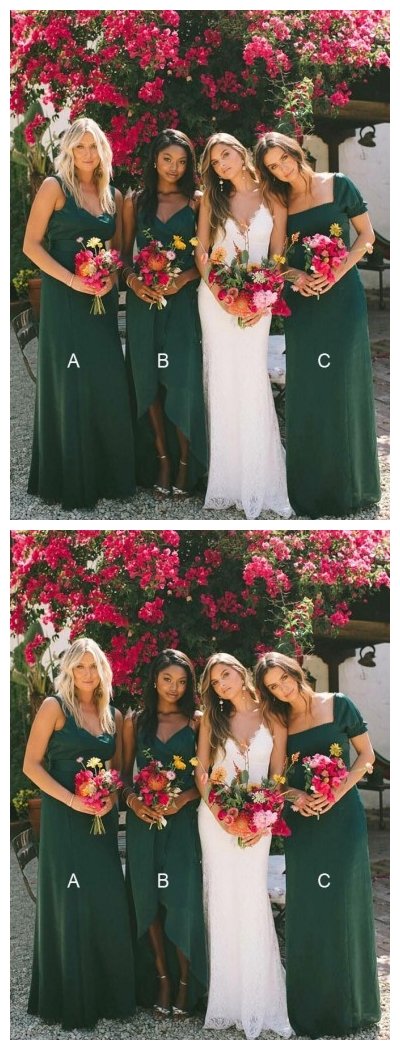 Emerald Green Mismatched Long Bridesmaid Dresses - Elegant Formal Gowns for Weddings & Special Occasions | WG624
