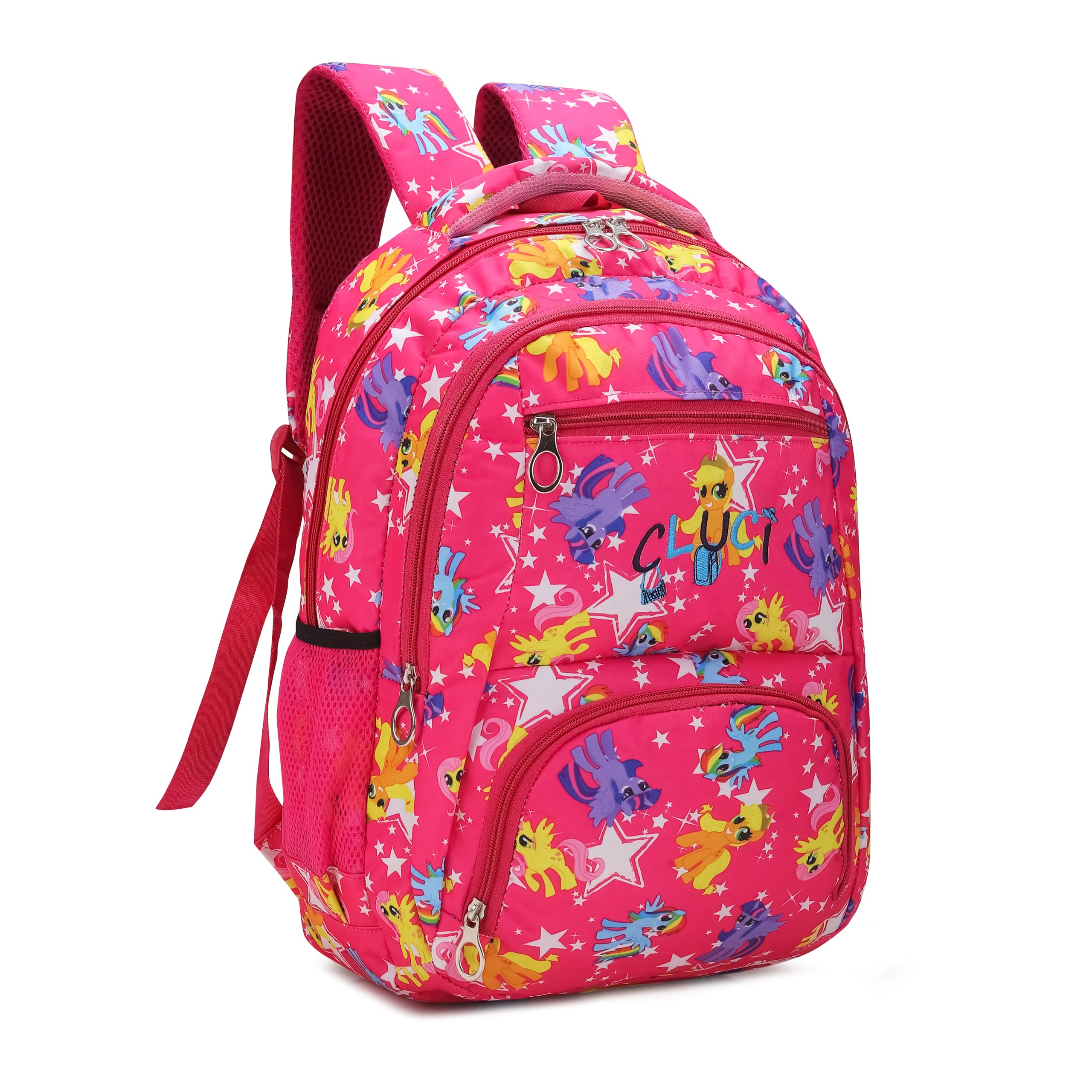CLUCI Pink Printed Fabric School Backpack for Girls Ages 5-15 | Lightweight Kids Bookbag with Adjustable Straps | Perfect for Elementary, Middle School & Daily Use