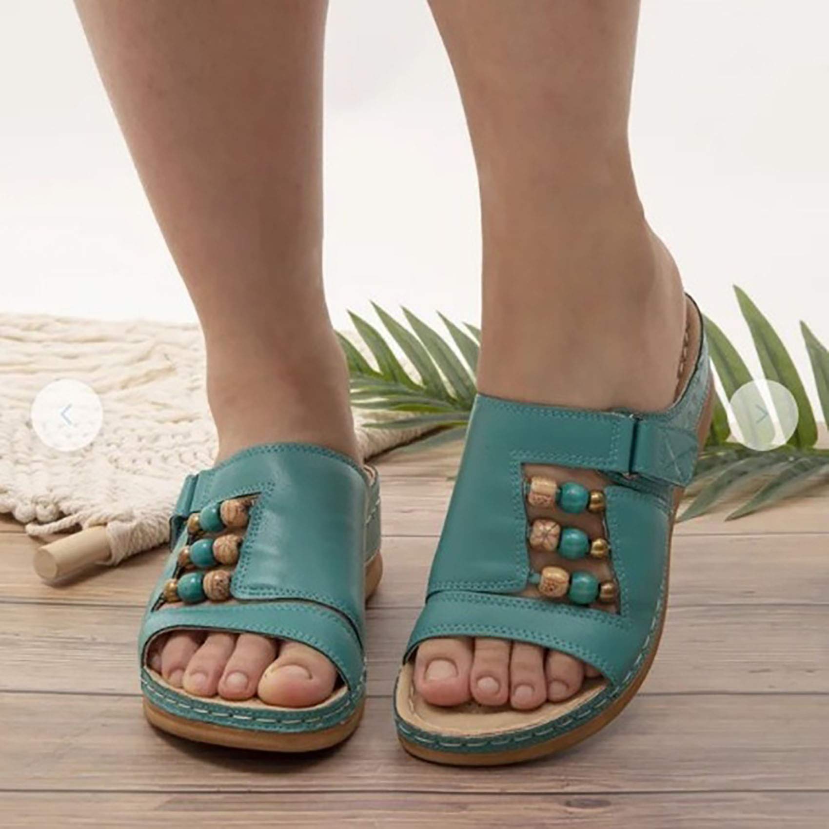 Women's Comfortable Casual Wedge Sandals with Flower Clip Toe - Bohemian Summer Beach Sandals, Open Toe Platform Dress Shoes for Outdoor, Vacation & Party Wear - Green, Size 36