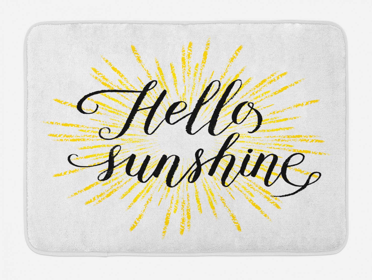 Ambesonne Hello Sunshine Bath Mat - Non-Slip Plush Bathroom Rug with Hand-Drawn Starburst Design & Uplifting Message, 30.2