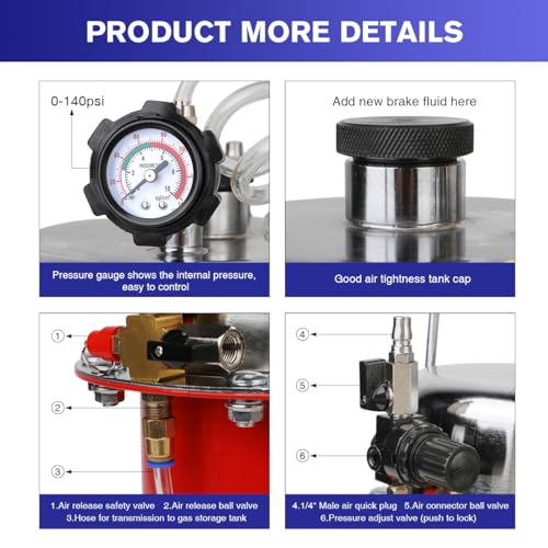 WNZ 5L Brake Bleeder Kit - Professional Master Cylinder Bleeder Tool with Pressure Pump for Car & Motorcycle Maintenance | DIY Brake Fluid Change & Hydraulic System Repair